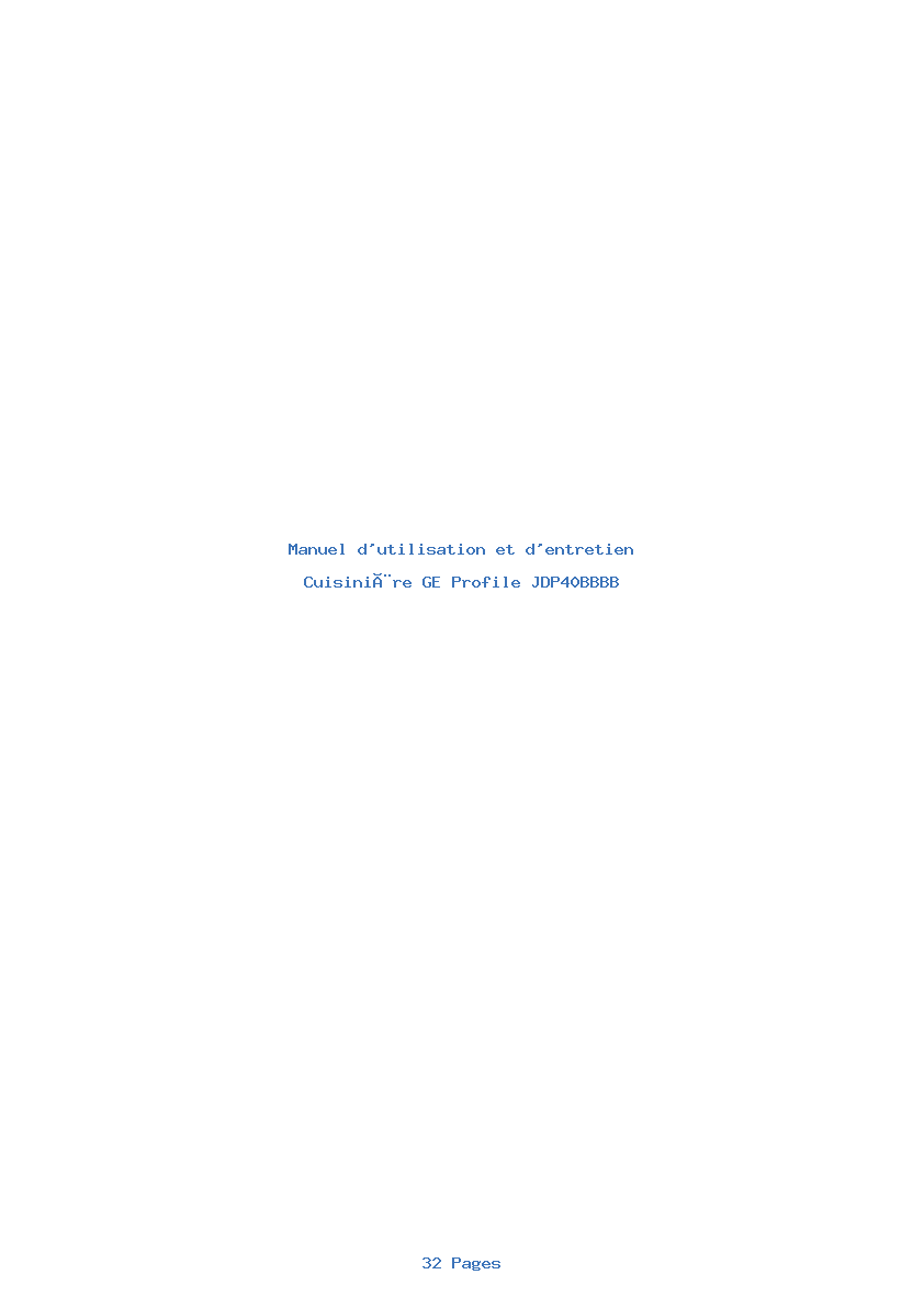 Page 1 de la notice Manuel d'utilisation et d'entretien GE Profile JDP40BBBB