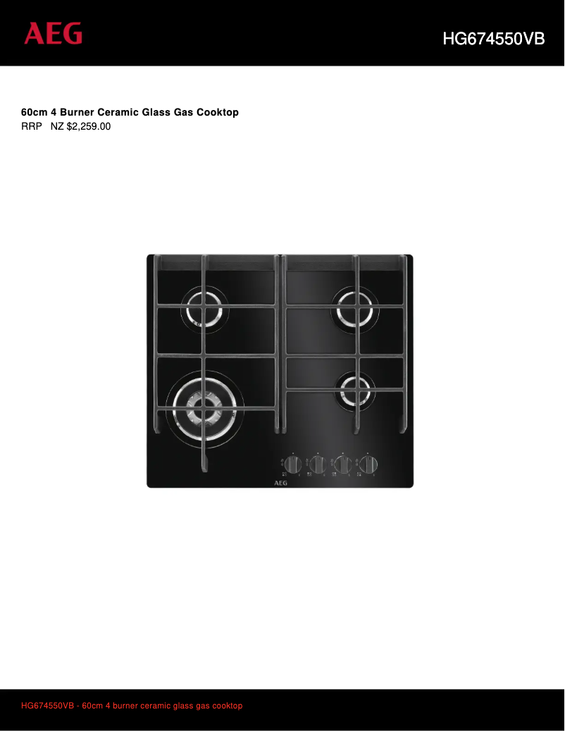 Page 1 de la notice Fiche technique AEG HG674550VB