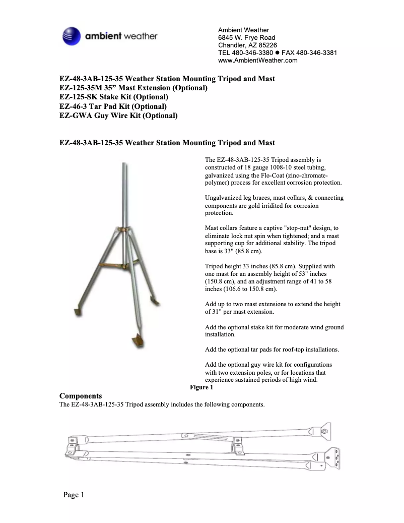 Page 1 de la notice Manuel utilisateur Ambient Weather EZ-GWA