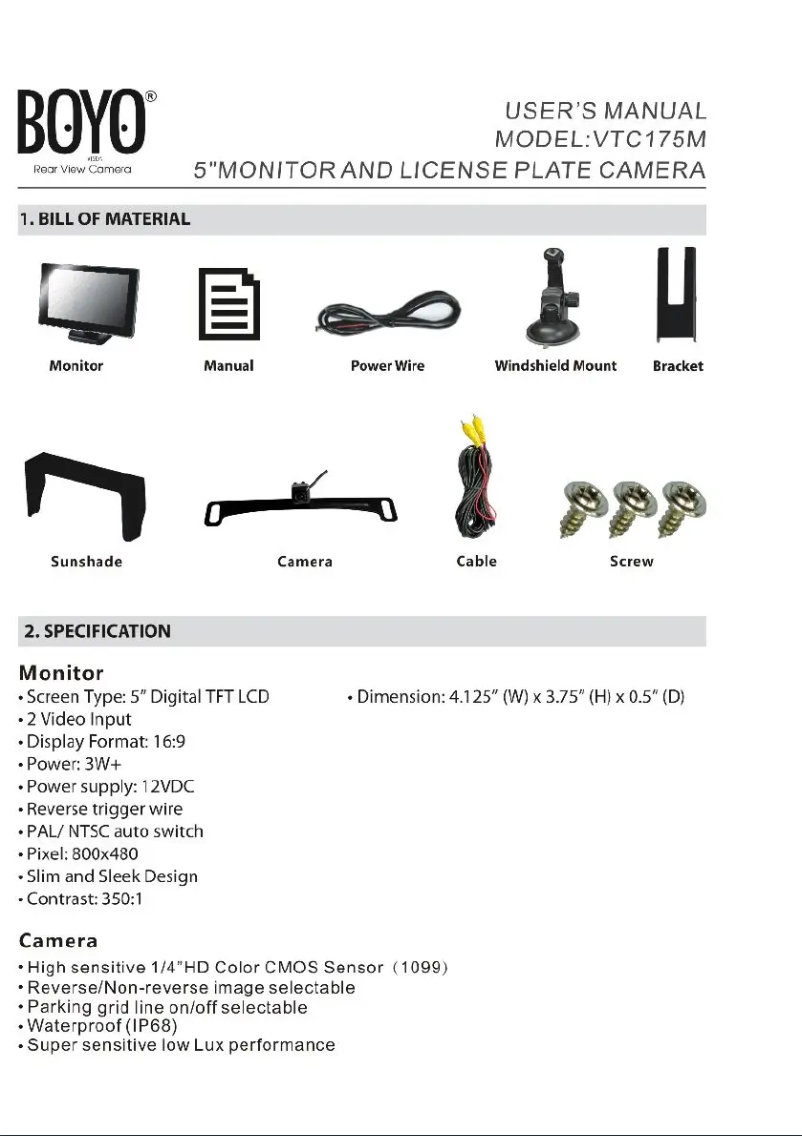 Page 1 de la notice Manuel utilisateur Boyo VTC175M