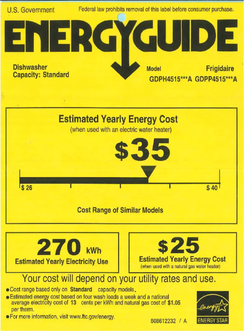 Page 1 de la notice Label énergétique Frigidaire GDPP4515AF