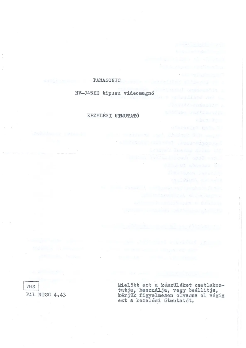 Page 1 de la notice Manuel utilisateur Panasonic NV-J45EE