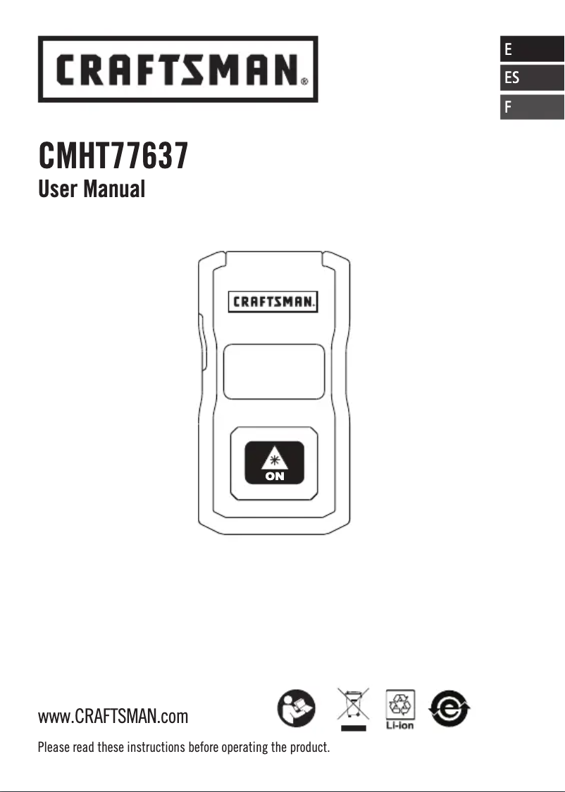 Page 1 de la notice Manuel utilisateur Craftsman CMHT77637