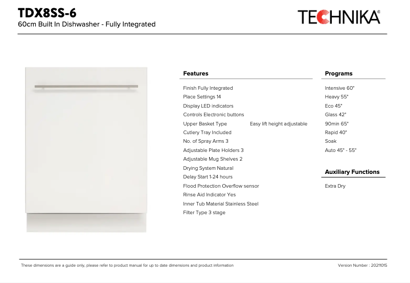 Page 1 de la notice Fiche technique Technika TDX8SS-6