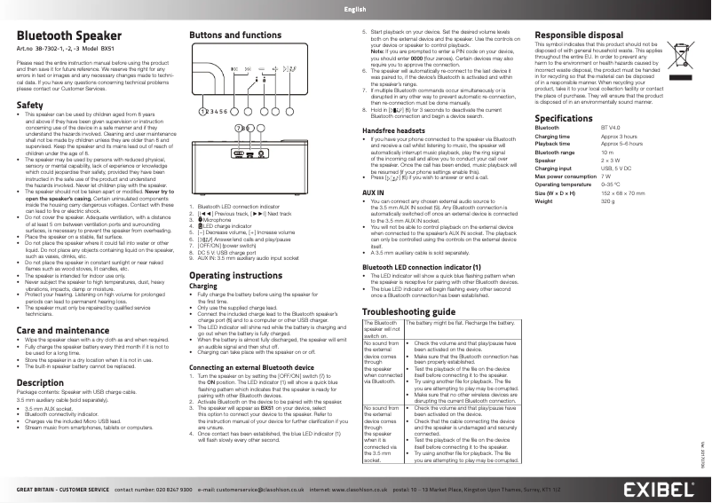 Page 1 de la notice Manuel utilisateur Exibel BX51