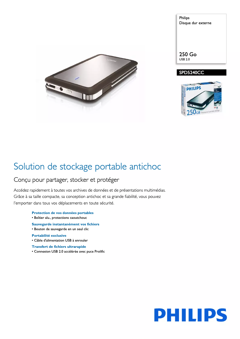 Página 1 del manual Ficha técnica Philips SPD5240CC