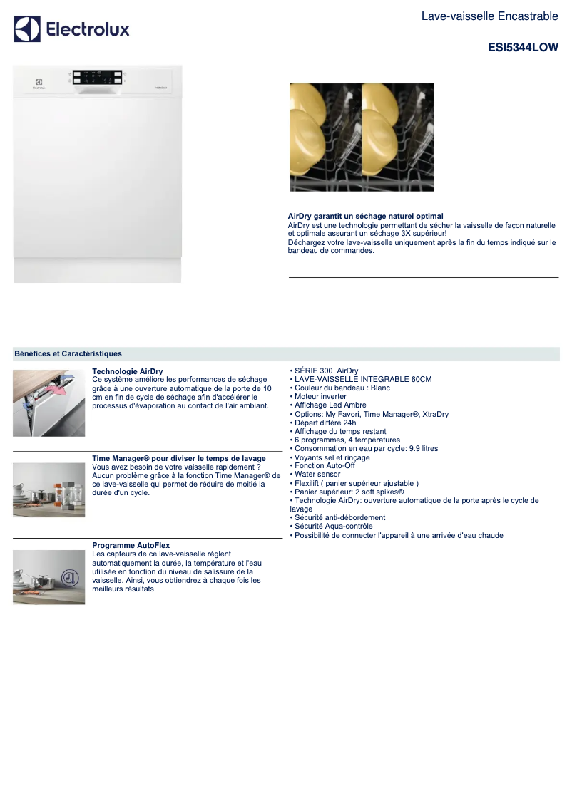 Página 1 del manual Ficha técnica Electrolux ESI5344LOW