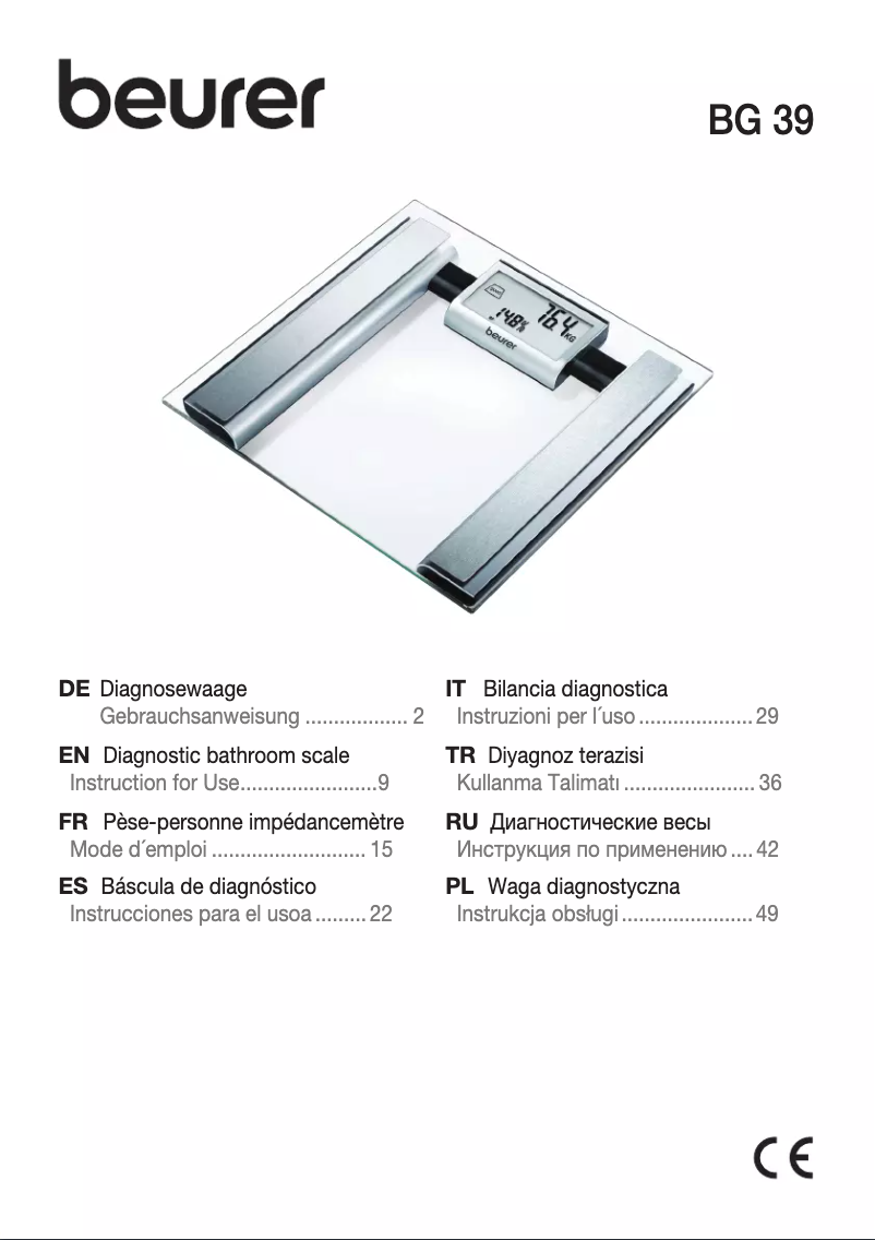 Page 1 de la notice Manuel d'utilisation et d'entretien Beurer BG 39