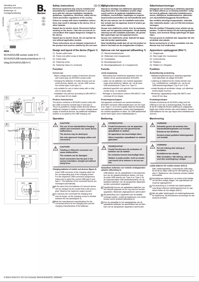 Page 1 de la notice Manuel utilisateur Berker 48048982