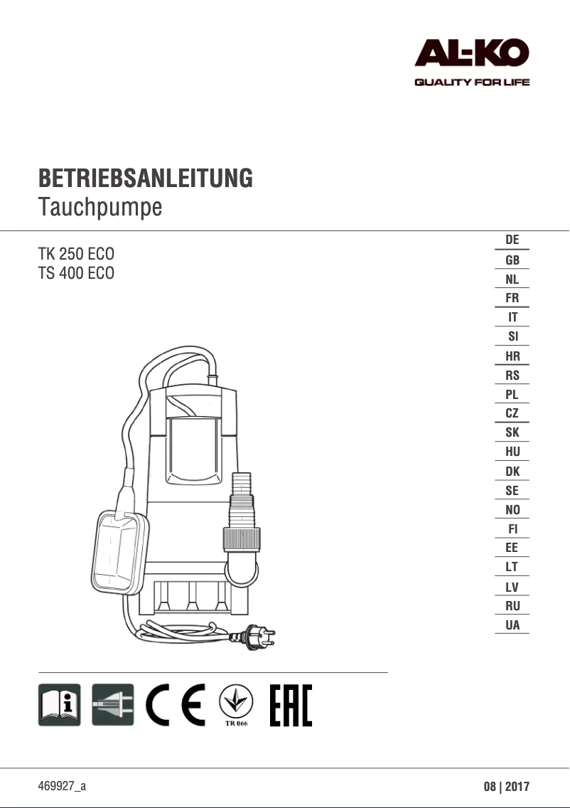 Page 1 de la notice Manuel utilisateur AL-KO TK 250 ECO