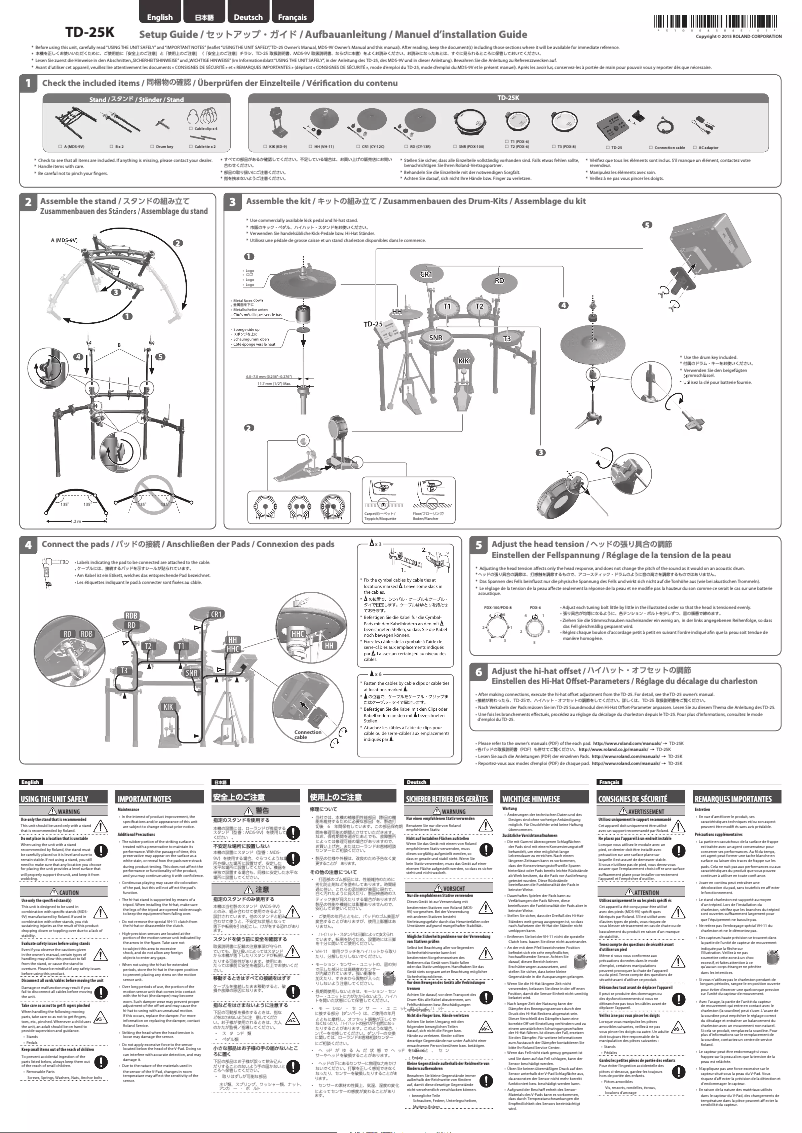 Page 1 de la notice Guide d'installation Roland TD-25K