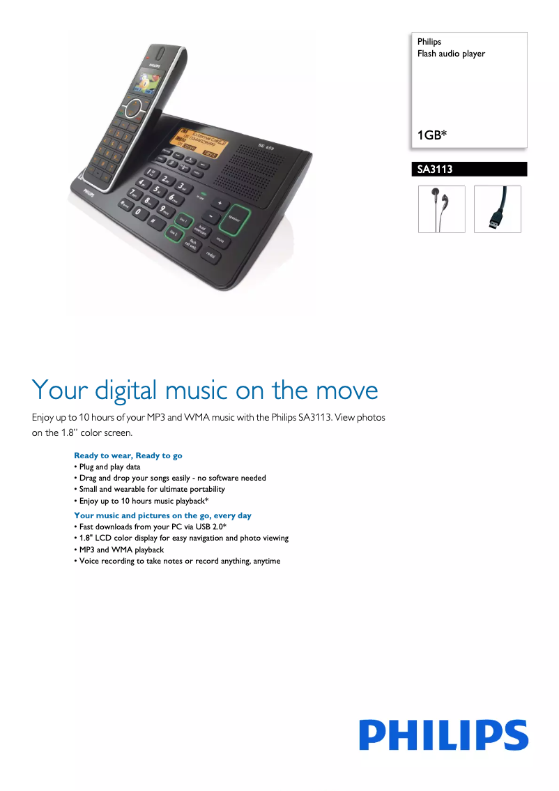 Page 1 of the manual Brochure Philips SA3113