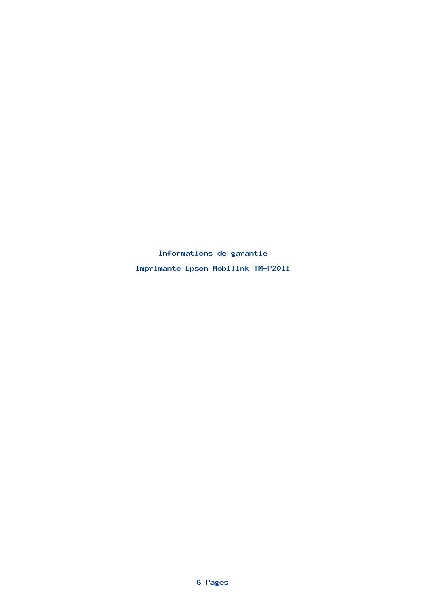Page 1 de la notice Informations de garantie Epson Mobilink TM-P20II