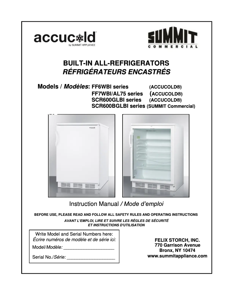 Page 1 de la notice Manuel utilisateur Accucold AL752BKBISSTB