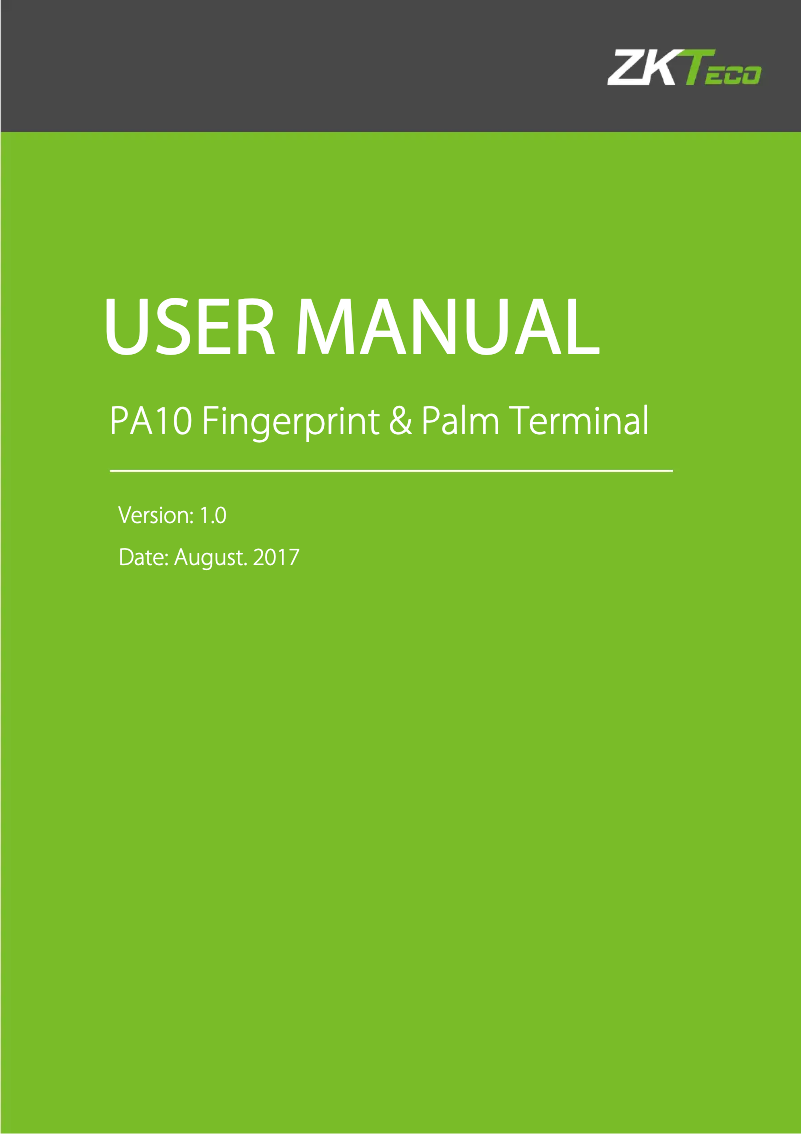 Page 1 de la notice Manuel utilisateur ZKTeco PA10