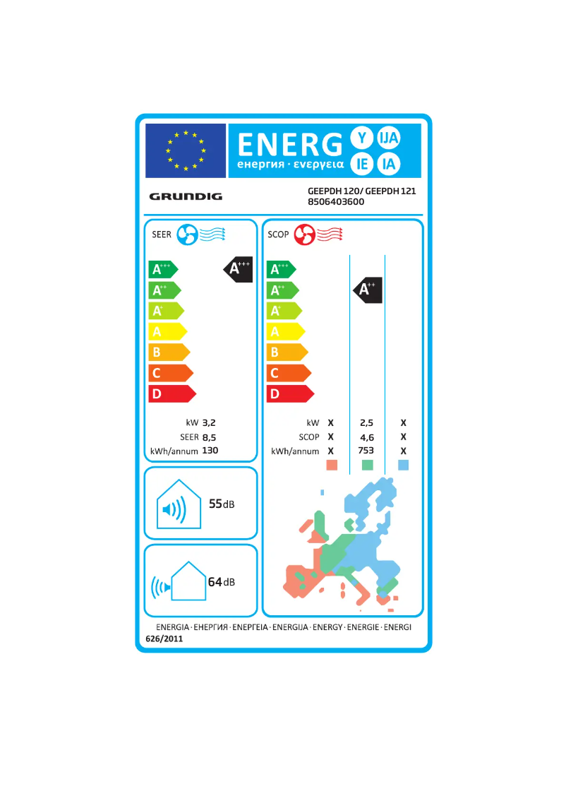 Page 1 de la notice Label énergétique Grundig GEEPDH 120/ GEEPDH 121