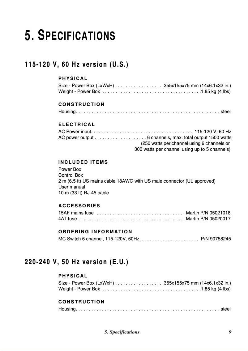 Page 1 de la notice Fiche technique Martin MC Switch