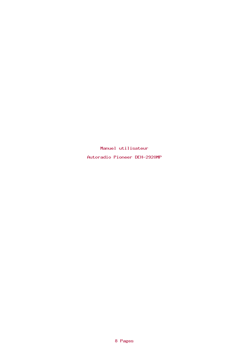 Page 1 de la notice Manuel utilisateur Pioneer DEH-2920MP