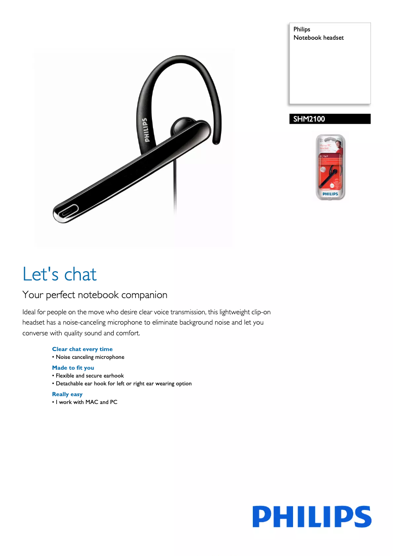 Page 1 de la notice Brochure Philips SHM2100