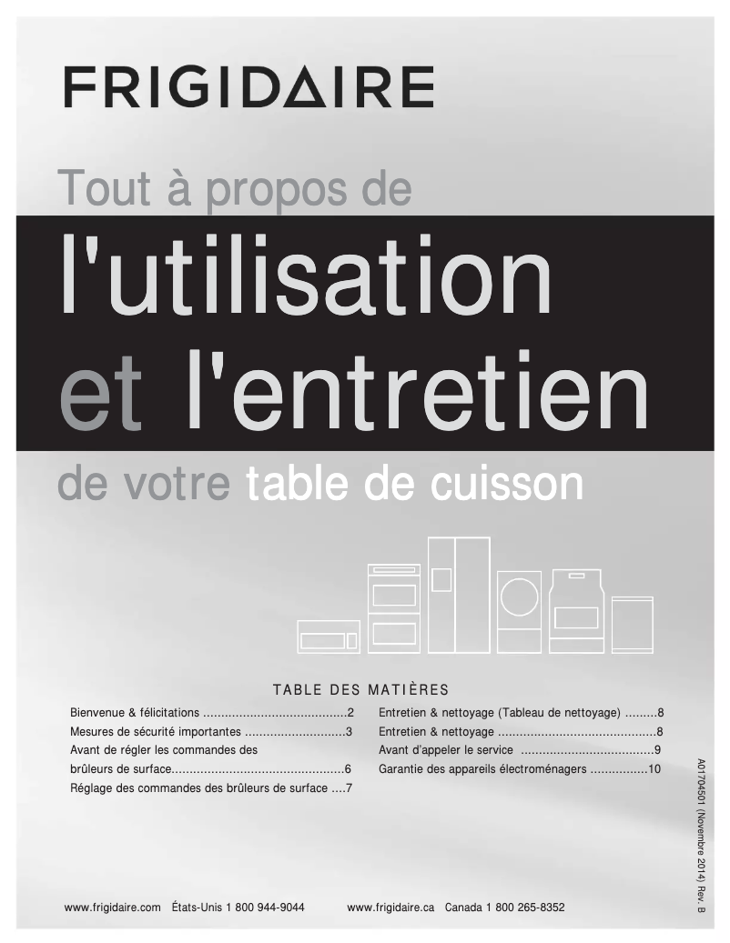Page 1 de la notice Manuel utilisateur Frigidaire FGGC3645QB