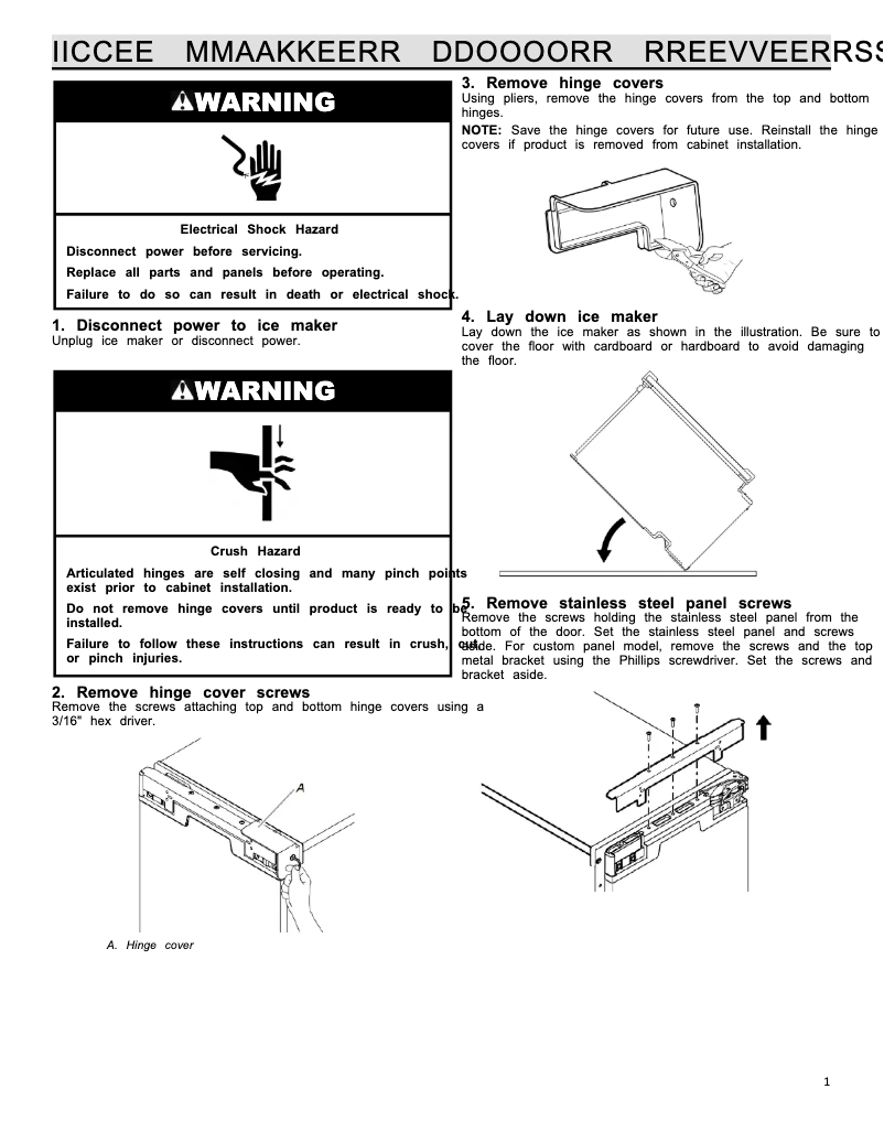 Page 1 of the manual Instructions / Assembly Whirlpool WUI95X15HZ