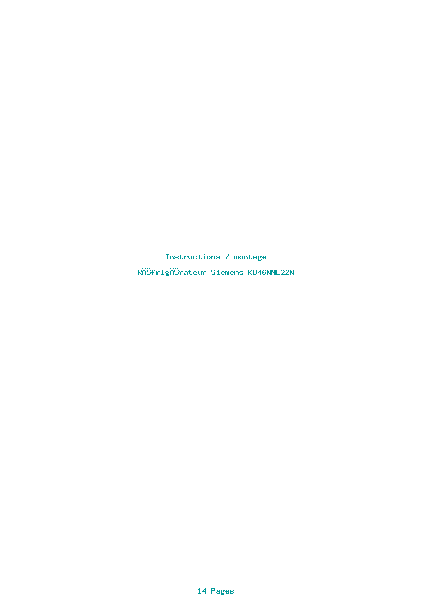 Page 1 de la notice Instructions / montage Siemens KD46NNL22N