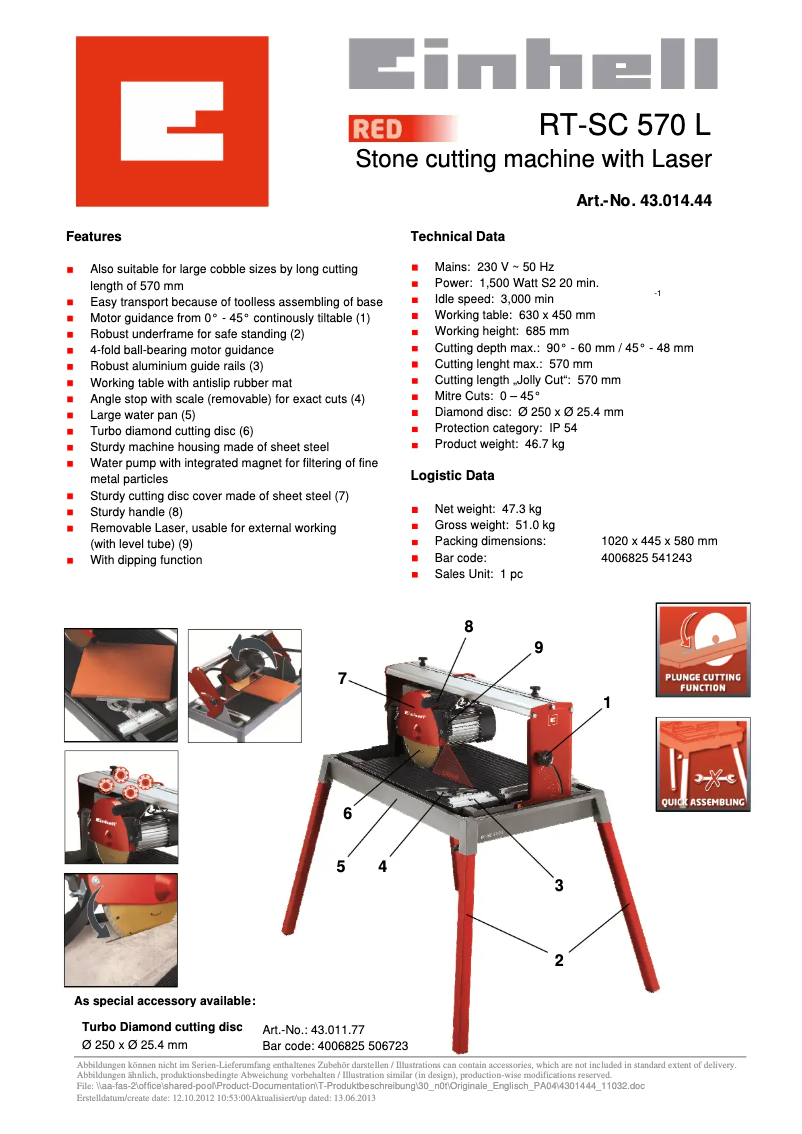 Página 1 del manual Ficha técnica Einhell RT-SC 570 L