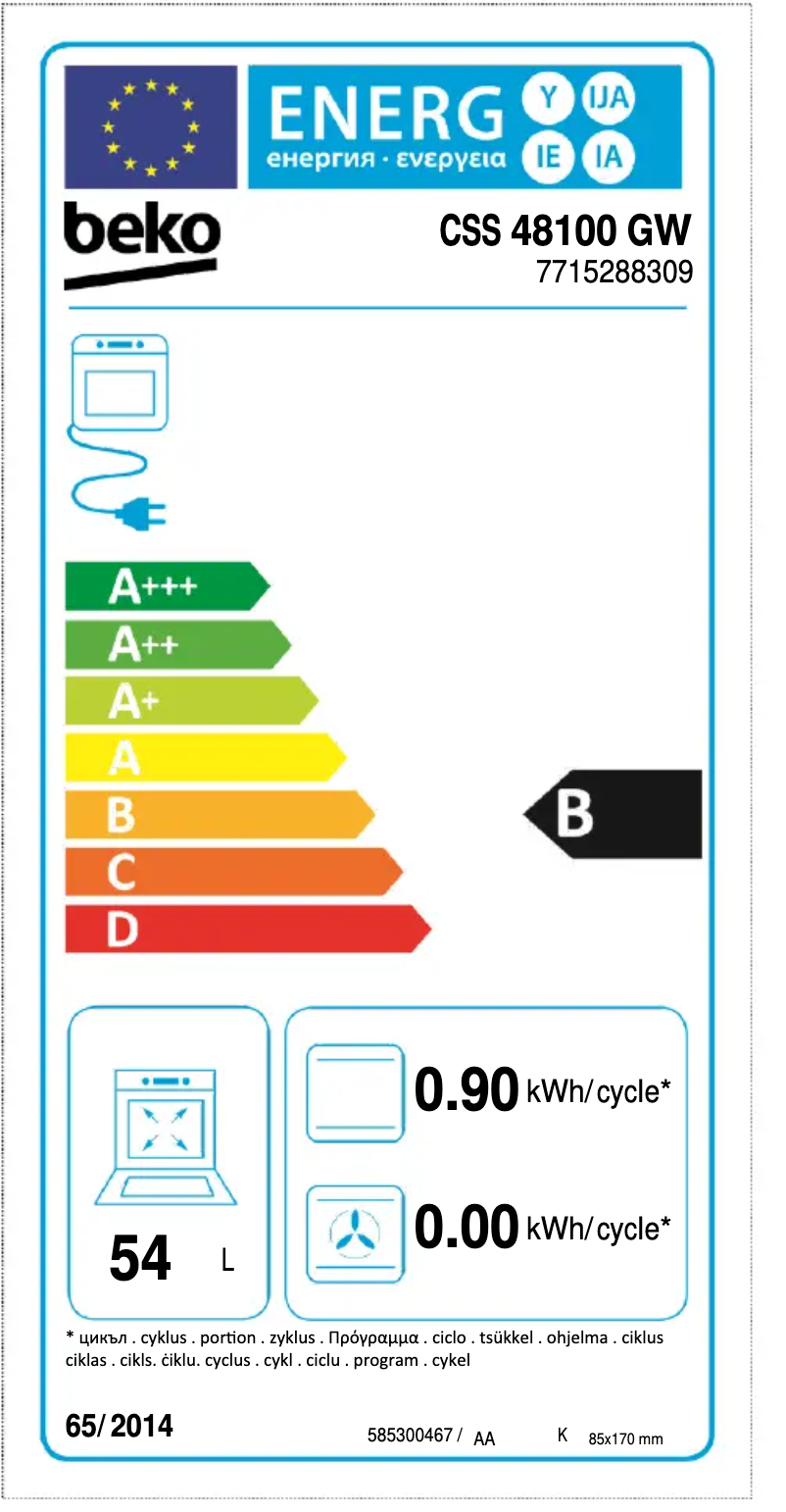 Página 1 del manual Etiqueta energética Beko CSS 48100 GW