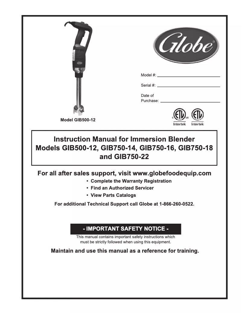Page 1 de la notice Manuel utilisateur Globe GIB750-14