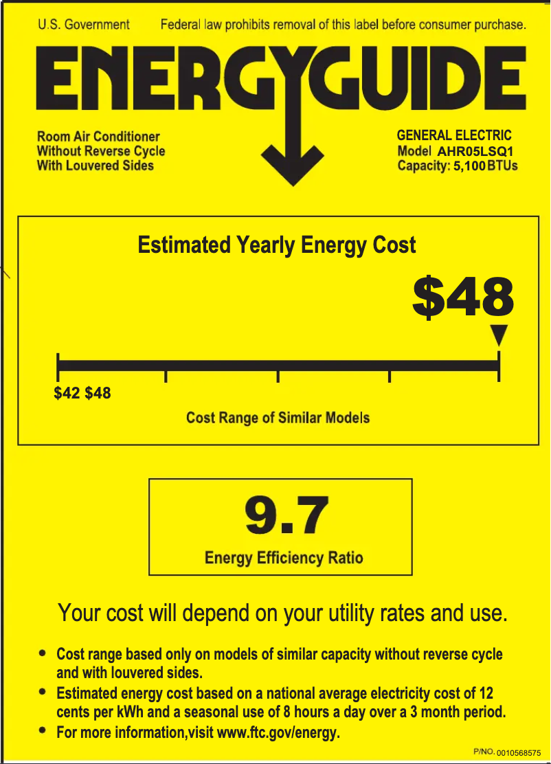 Página 1 del manual Etiqueta energética GE AHR05LS
