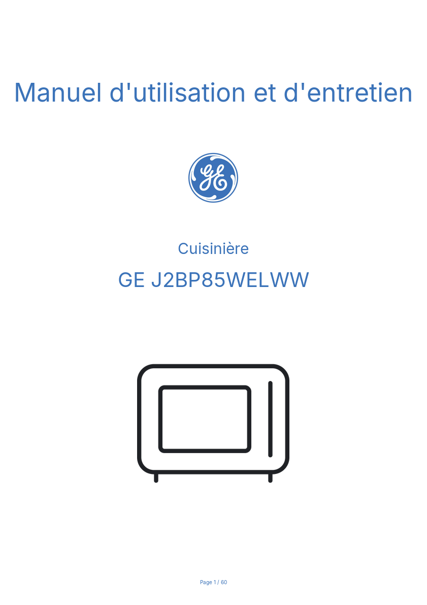 Page 1 de la notice Manuel d'utilisation et d'entretien GE J2BP85WELWW