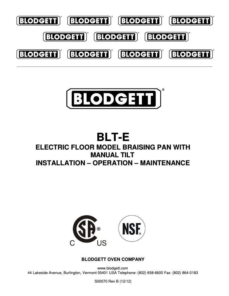 Page 1 de la notice Manuel utilisateur Blodgett BLT-40E