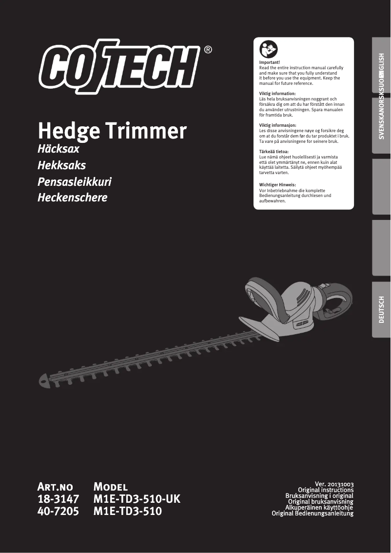 Page 1 of the manual User Manual Cotech M1E-TD3-510