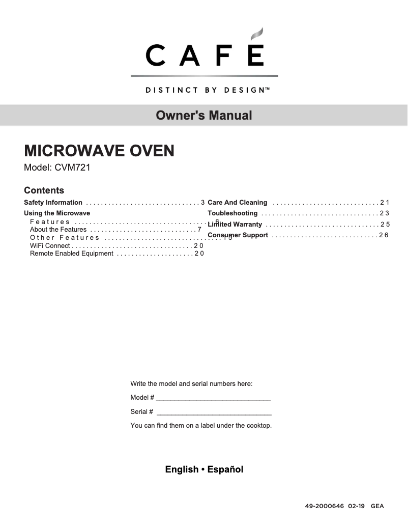 Page n°1 - Manuel utilisateur GE CVM721M2NS5