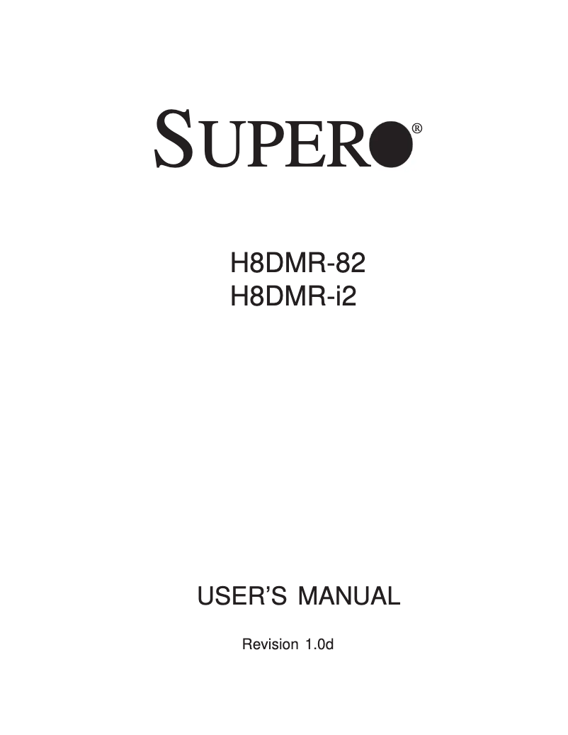 Page 1 de la notice Manuel utilisateur Supermicro MBD-H8DMR-82-B