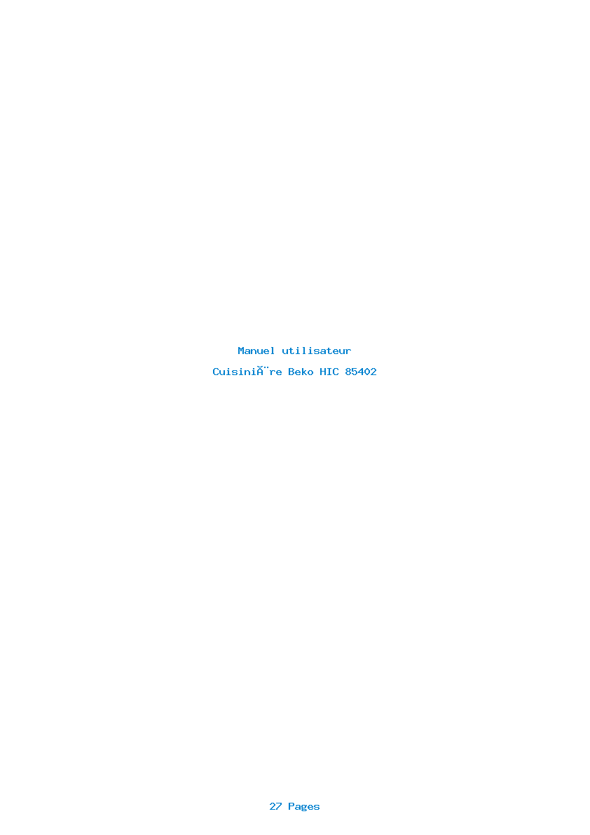 Page 1 de la notice Manuel utilisateur Beko HIC 85402