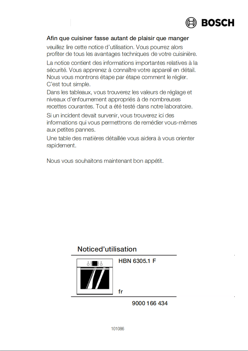 Page 1 de la notice Mode d'emploi Bosch HBN630551F