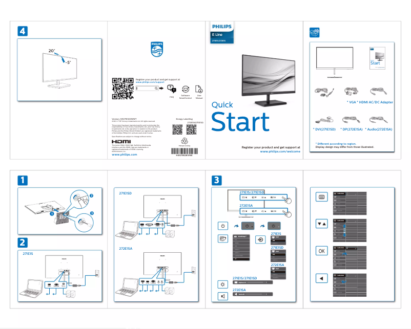 Page n°1 - Guide de démarrage rapide Philips E Line 272E1SA