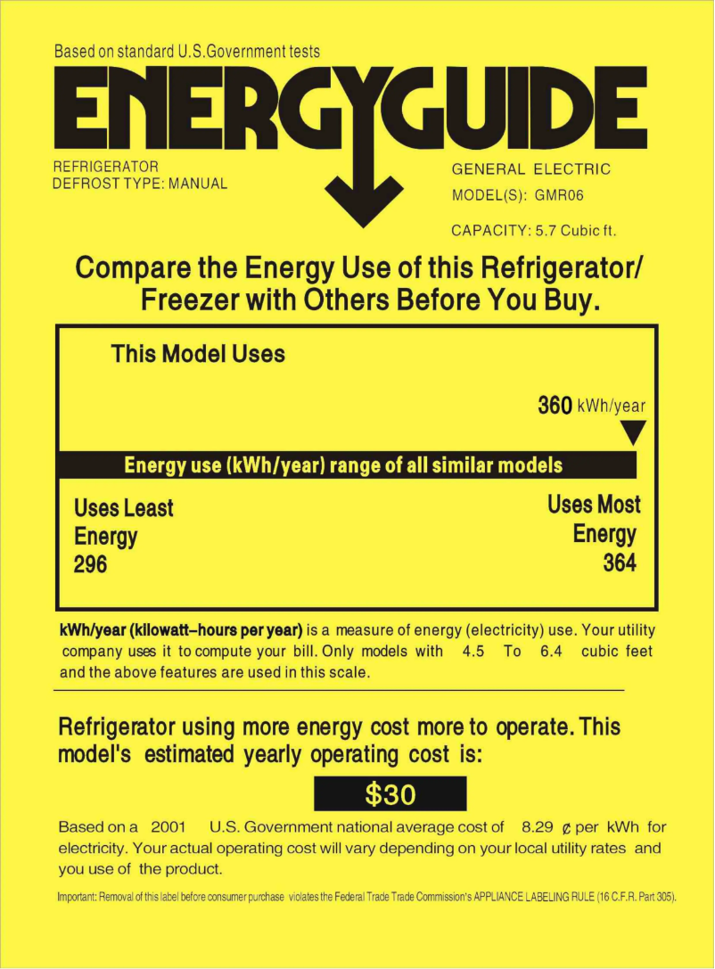 Page n°1 - Label énergétique GE GMR06AAMWW
