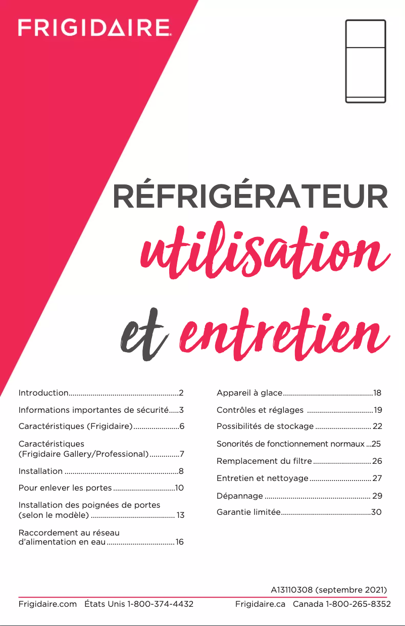 Page 1 de la notice Manuel utilisateur Frigidaire FFTR2045VB