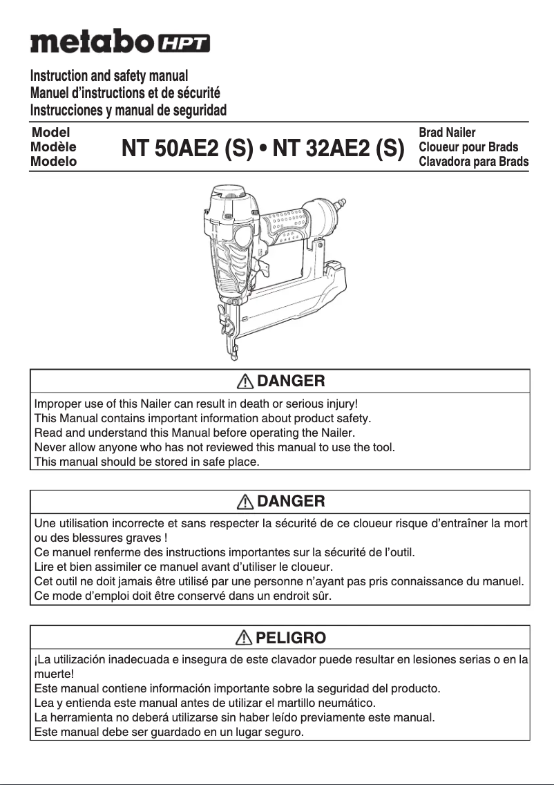 Page 1 de la notice Manuel utilisateur Metabo NT50AE2