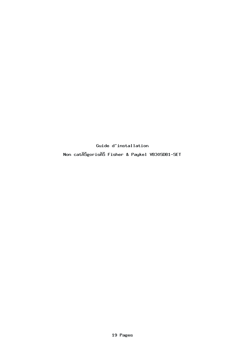 Page 1 de la notice Guide d'installation Fisher & Paykel VB30SDB1-SET