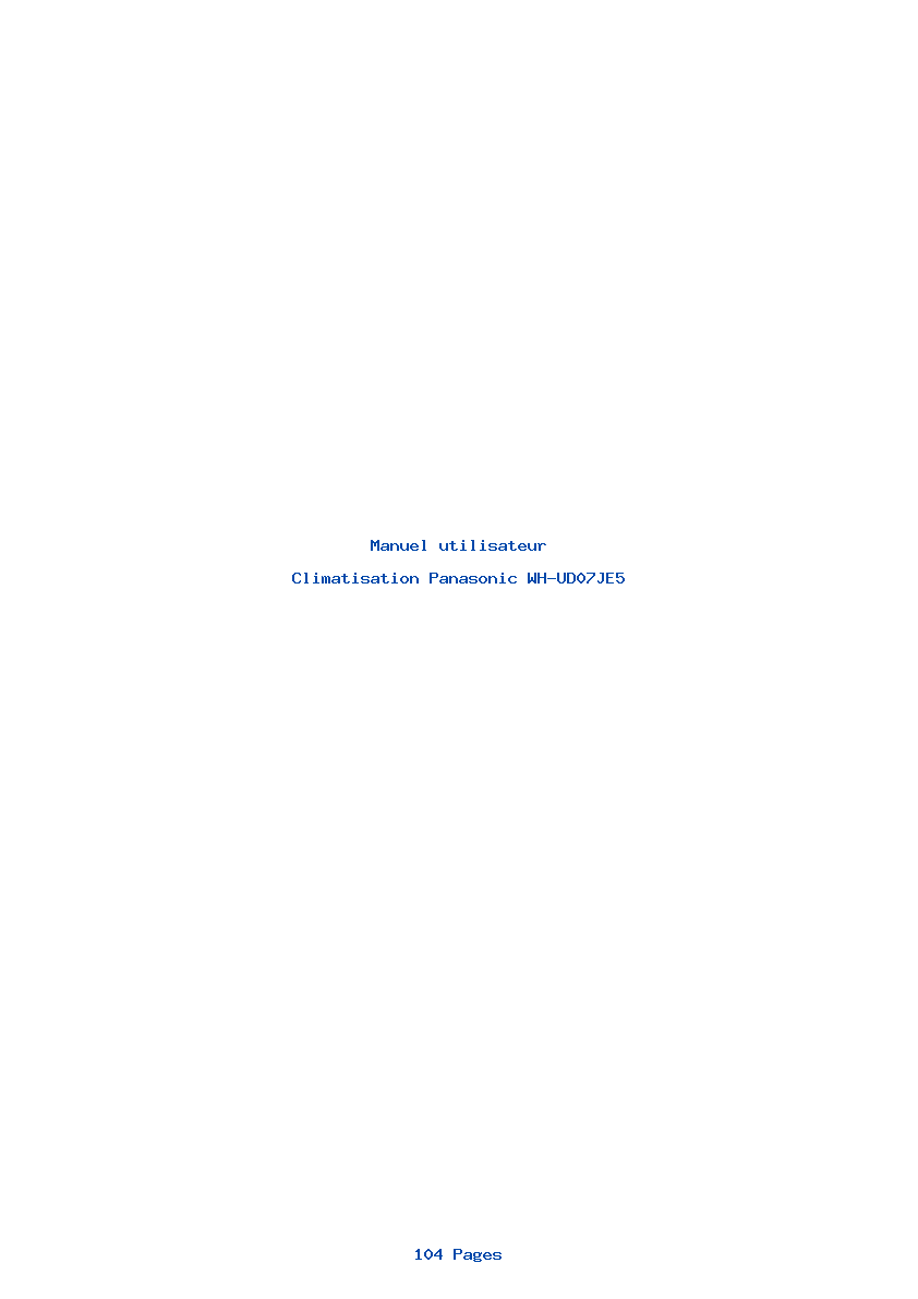 Page 1 de la notice Manuel utilisateur Panasonic WH-UD07JE5