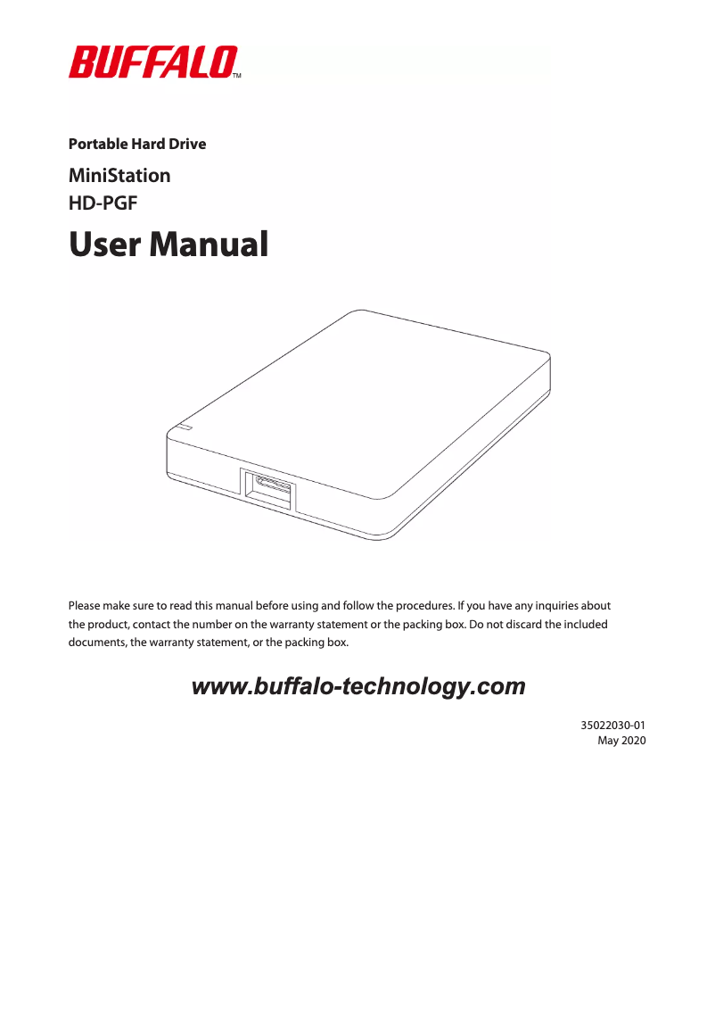 Page 1 de la notice Manuel utilisateur Buffalo MiniStation Safe (HD-PGF)