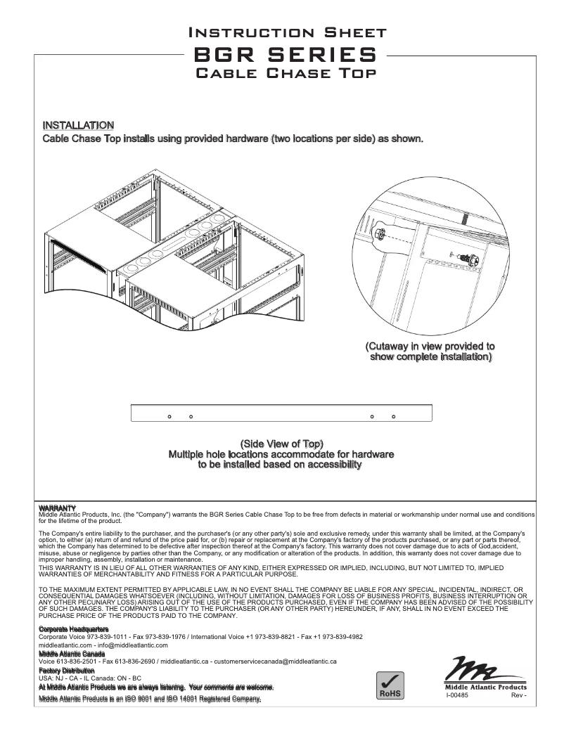 Page 1 de la notice Manuel utilisateur Middle Atlantic BGR-CC-32LT