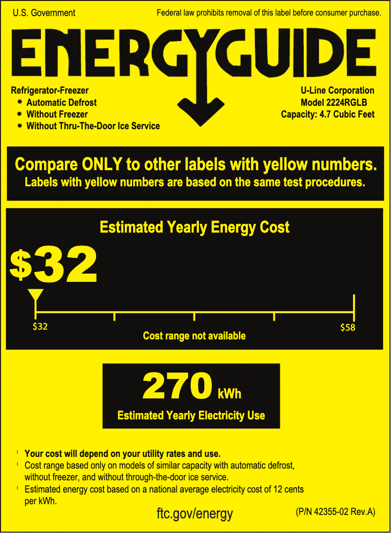 Page 1 de la notice Label énergétique U-Line U-2224RGL15B