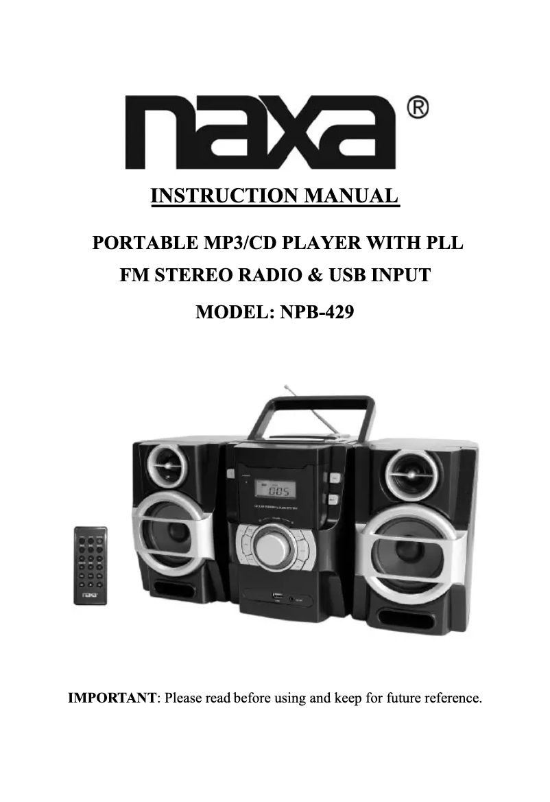 Page 1 de la notice Manuel utilisateur Naxa NPB-429