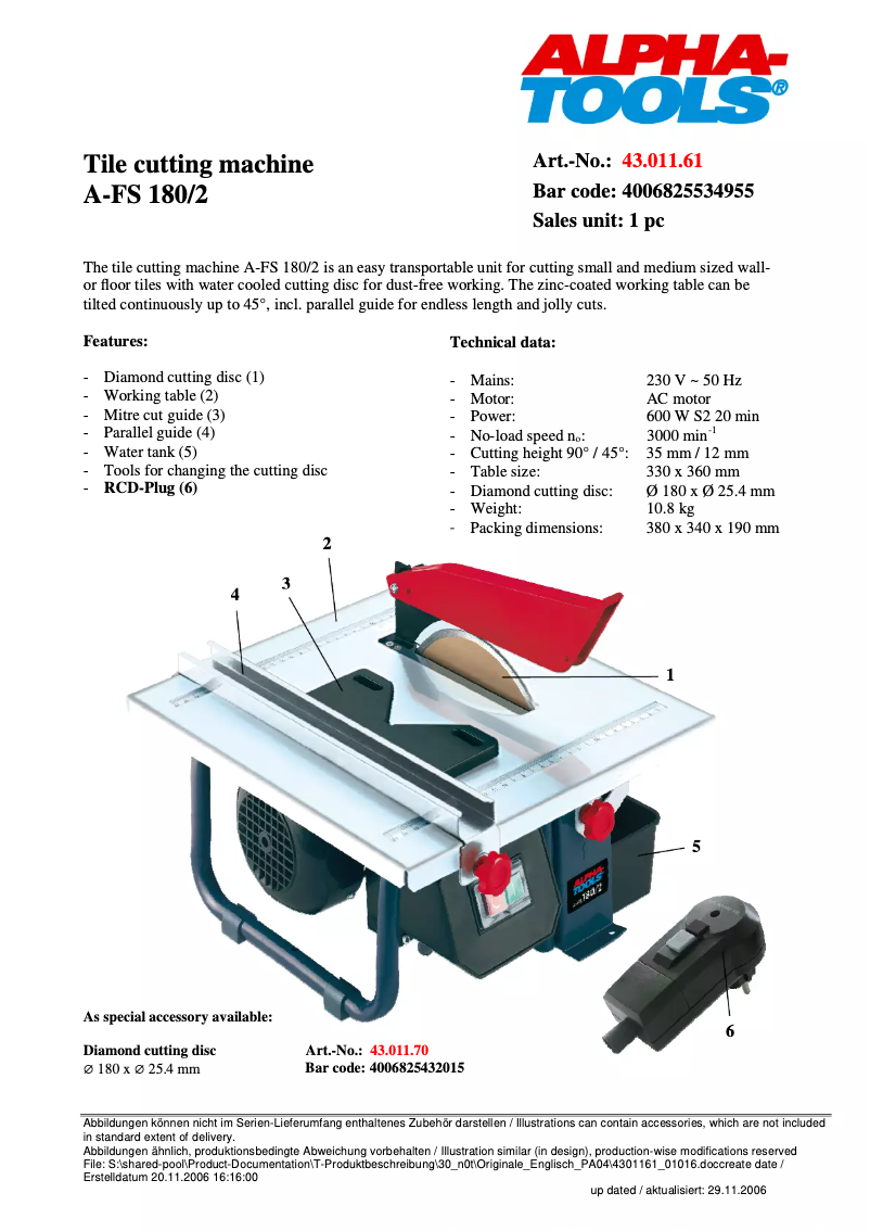 Page 1 de la notice Manuel utilisateur Alpha Tools A-FS 180/2