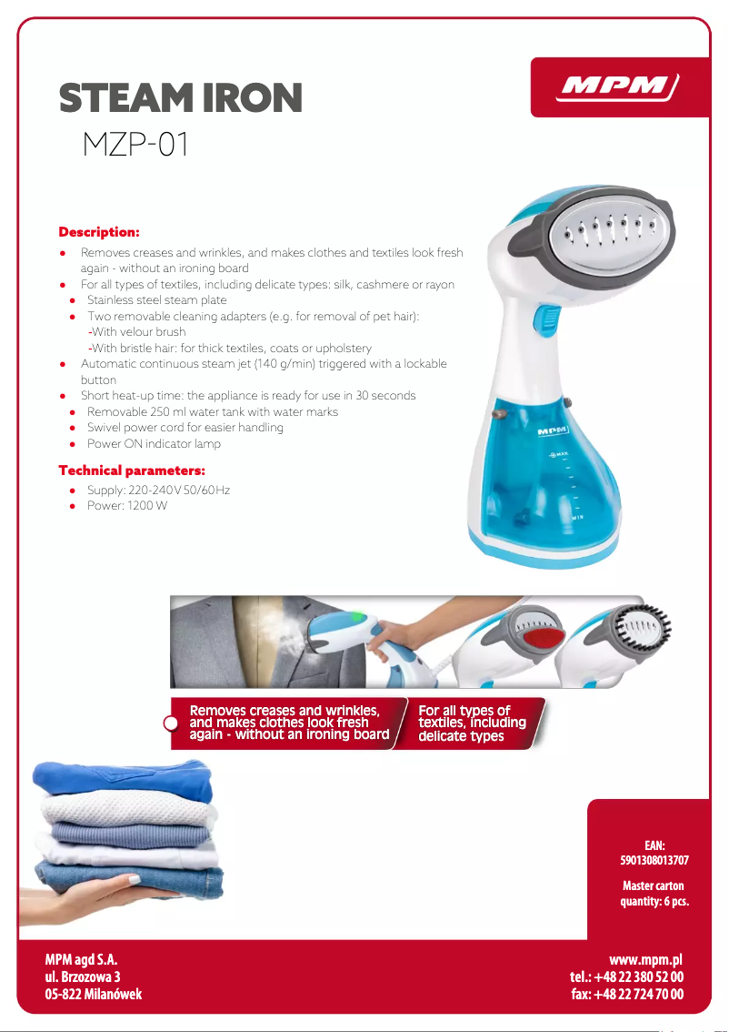 Página 1 del manual Ficha técnica MPM MZP-01