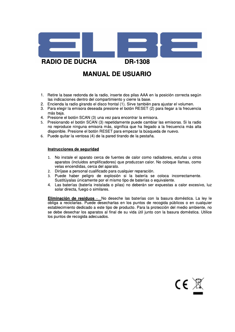 Page 1 de la notice Manuel utilisateur ELBE DR-1308